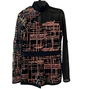 Weissman Black Gold Kids Girls Dance Costume Shorts Long Sleeve Sequins Sheer